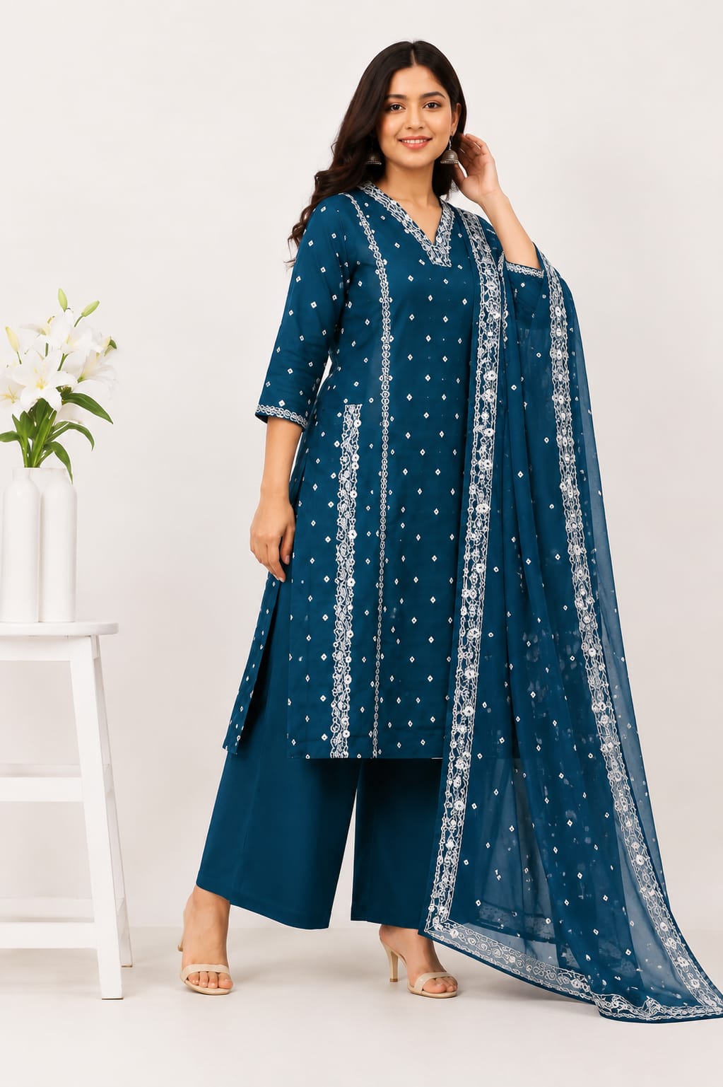 Jaipuri Pure Cotton 3 Piece Suit Set for Women