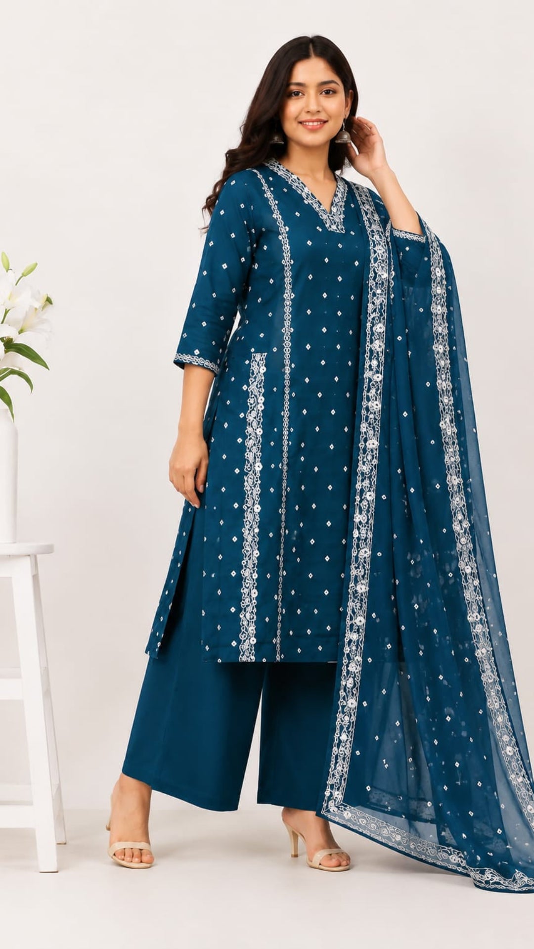 Jaipuri Pure Cotton 3 Piece Suit Set for Women