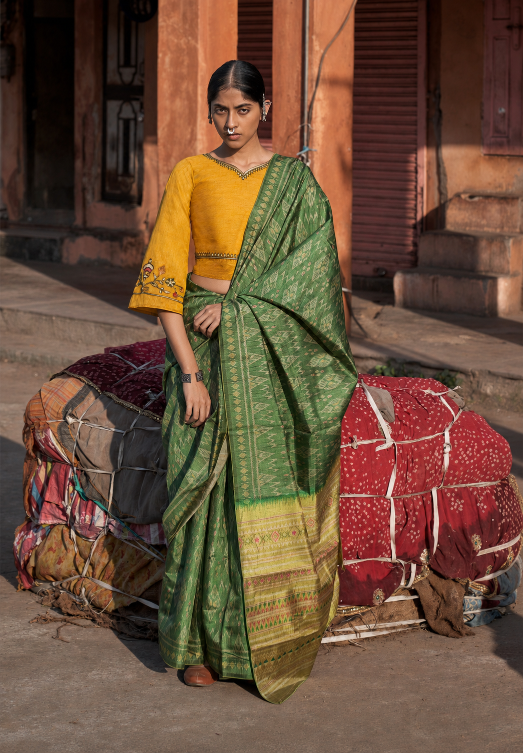 Handloom Ikat Cotton Silk Saree with Designer Woven Pallu