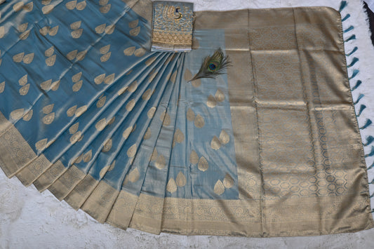 Premium Tissue Slik Saree with Zari work and double Blouse for Women | Ari work designer blouse + running blouse | Wedding & Party Wear Saree