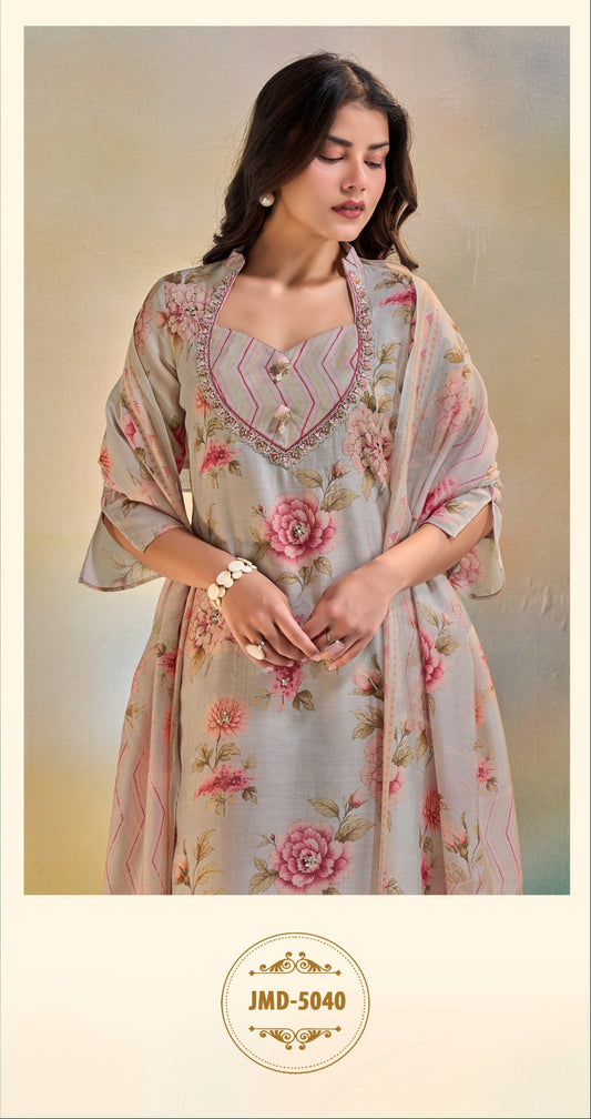 Woman wearing a floral dress with a soft background