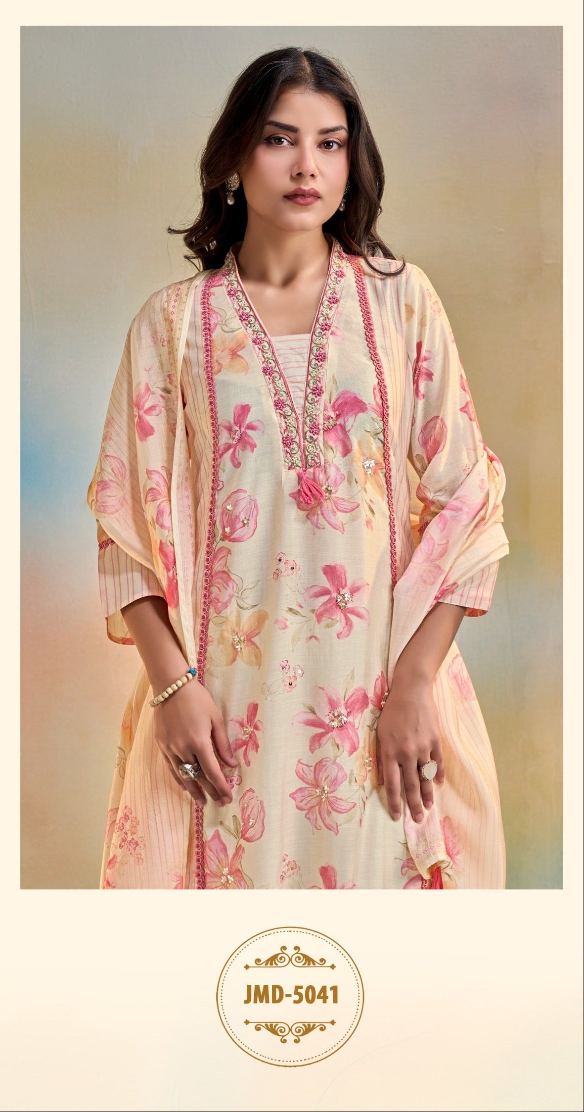 Anarkali Style Suit Set with Handwork Neck | Premium 3 Piece Ethnic Wear | Krishna Textile Market