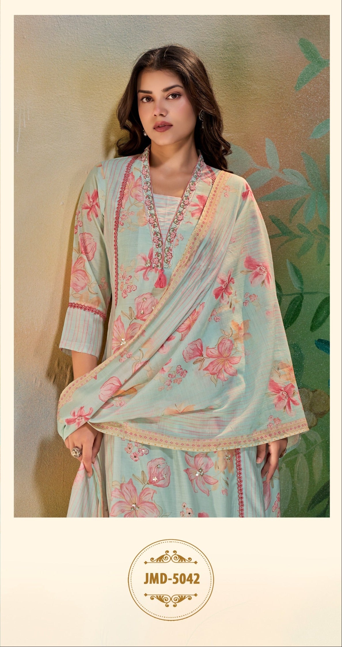 3 Piece Suit Set with Handwork Neck Design | KRISHNA TEXTILES MARKET
