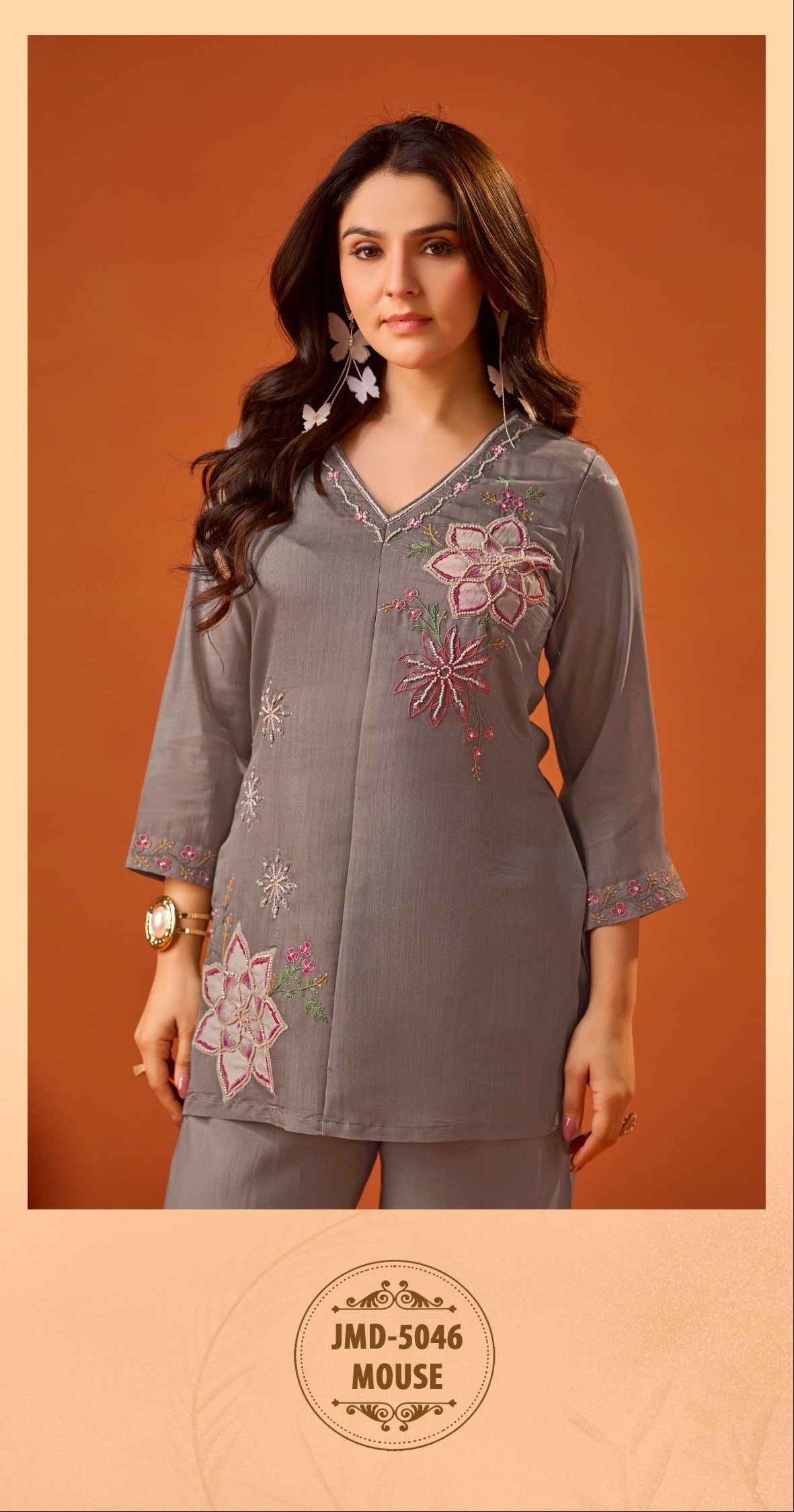 Premium Mul Chanderi Embroidered Co-Ord Set with Floral Work | Designer Kurti Pant Set for Women | Krishna Textile Market