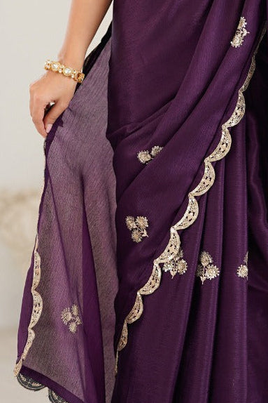 Lightweight Party Wear Soft Silk Georgette Saree With Gotta Patti Border & Floral Work