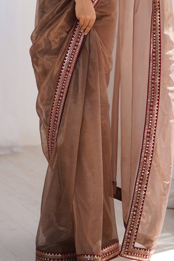 Part Wear Soft Organza Silk Saree With Heavy Embroidered Contrast Blouse Piece