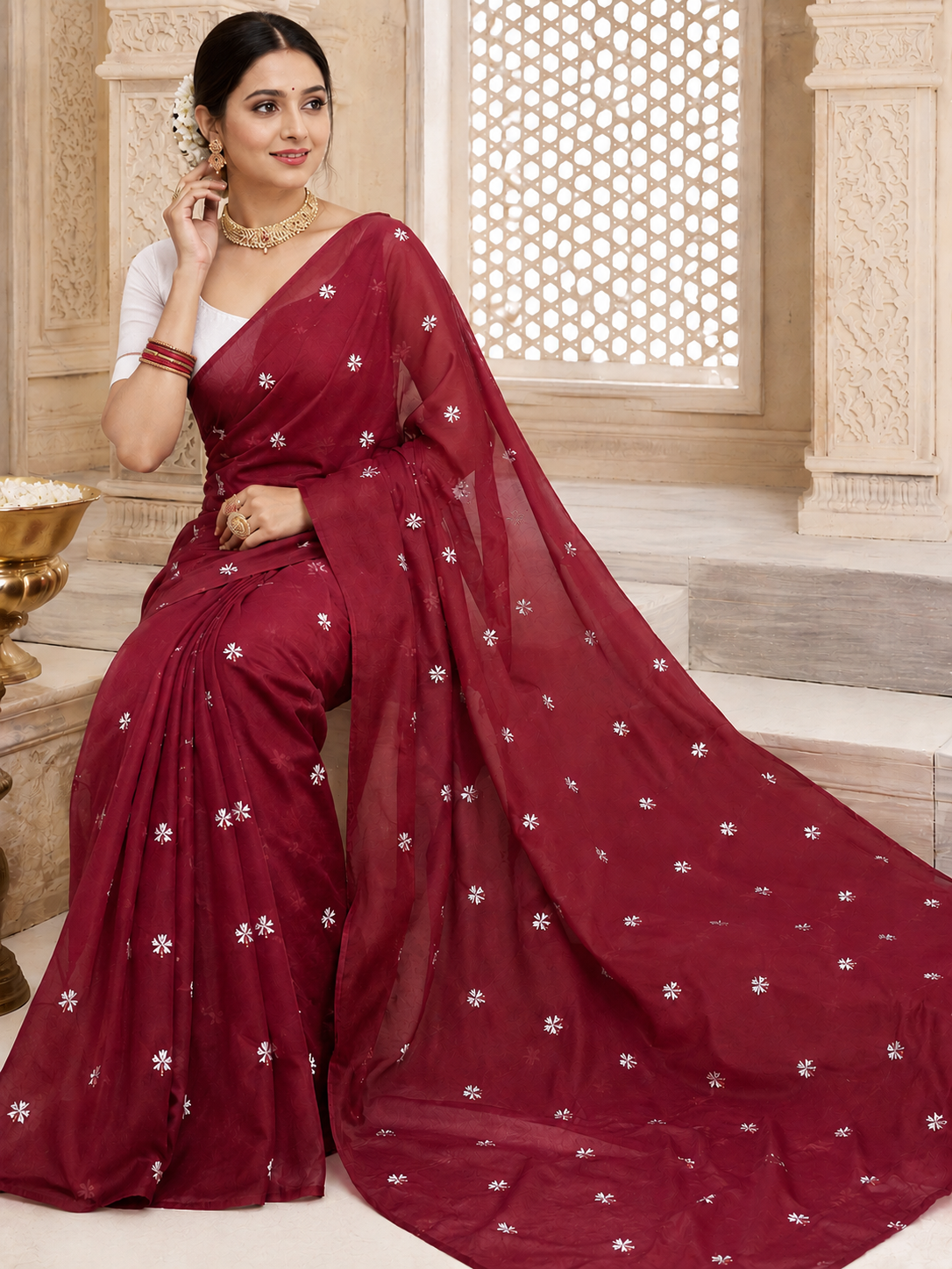 Prajakta Embroidered Cotton Blend Saree with Tassel Border |
