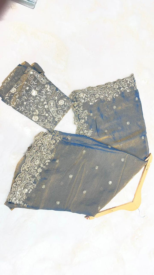 Zimi zoo Embroidered Cut Work Saree with Designer Blouse 03