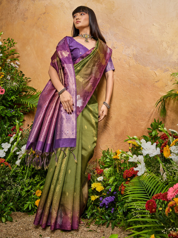 Handloom Paper Silk Saree with Rich Zari Woven Pallu