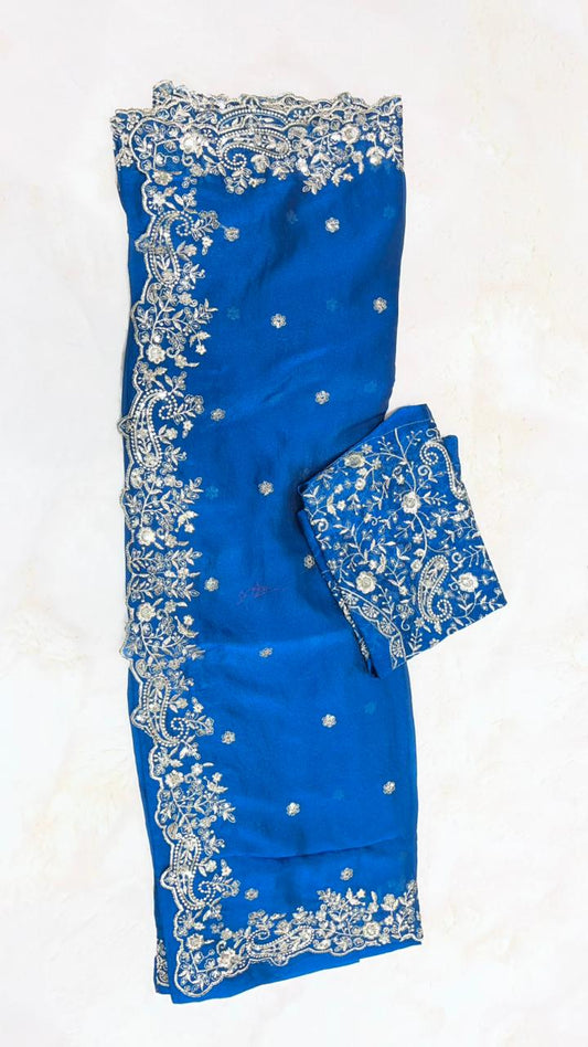 Zimi zoo Embroidered Cut Work Saree with Designer Blouse 01