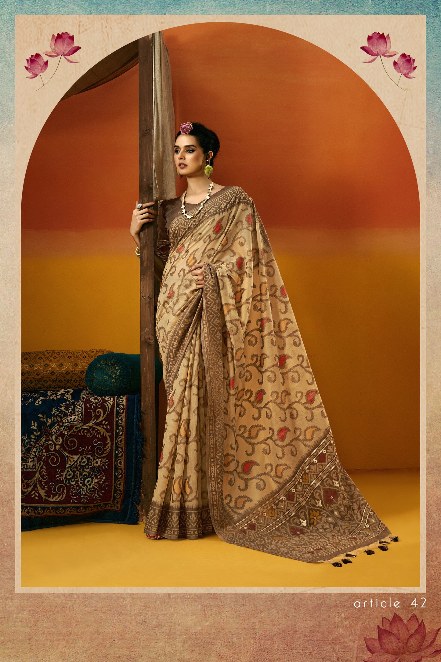 Woman in a traditional saree with a colorful background