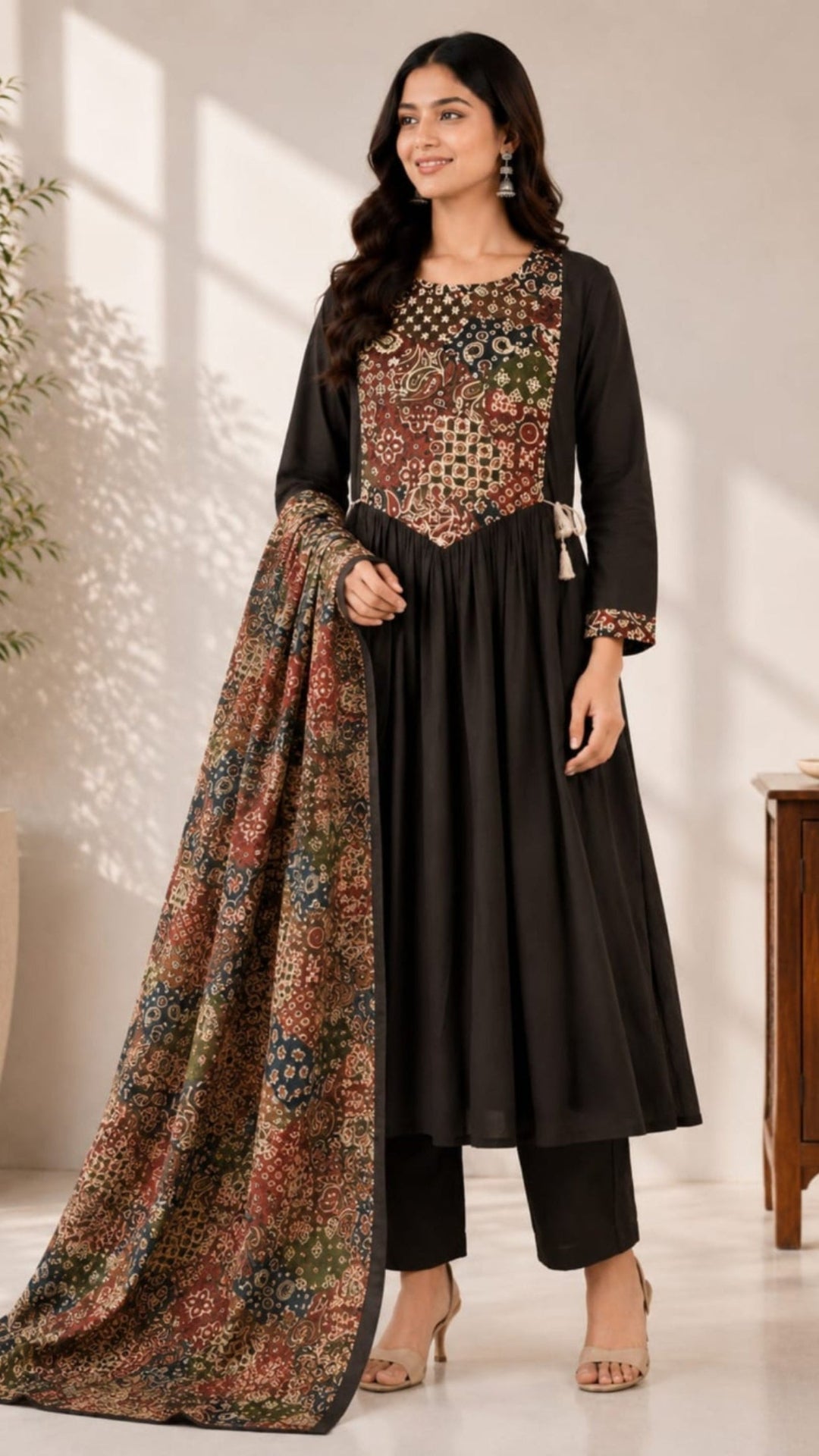 women wearing black and printed outfit
