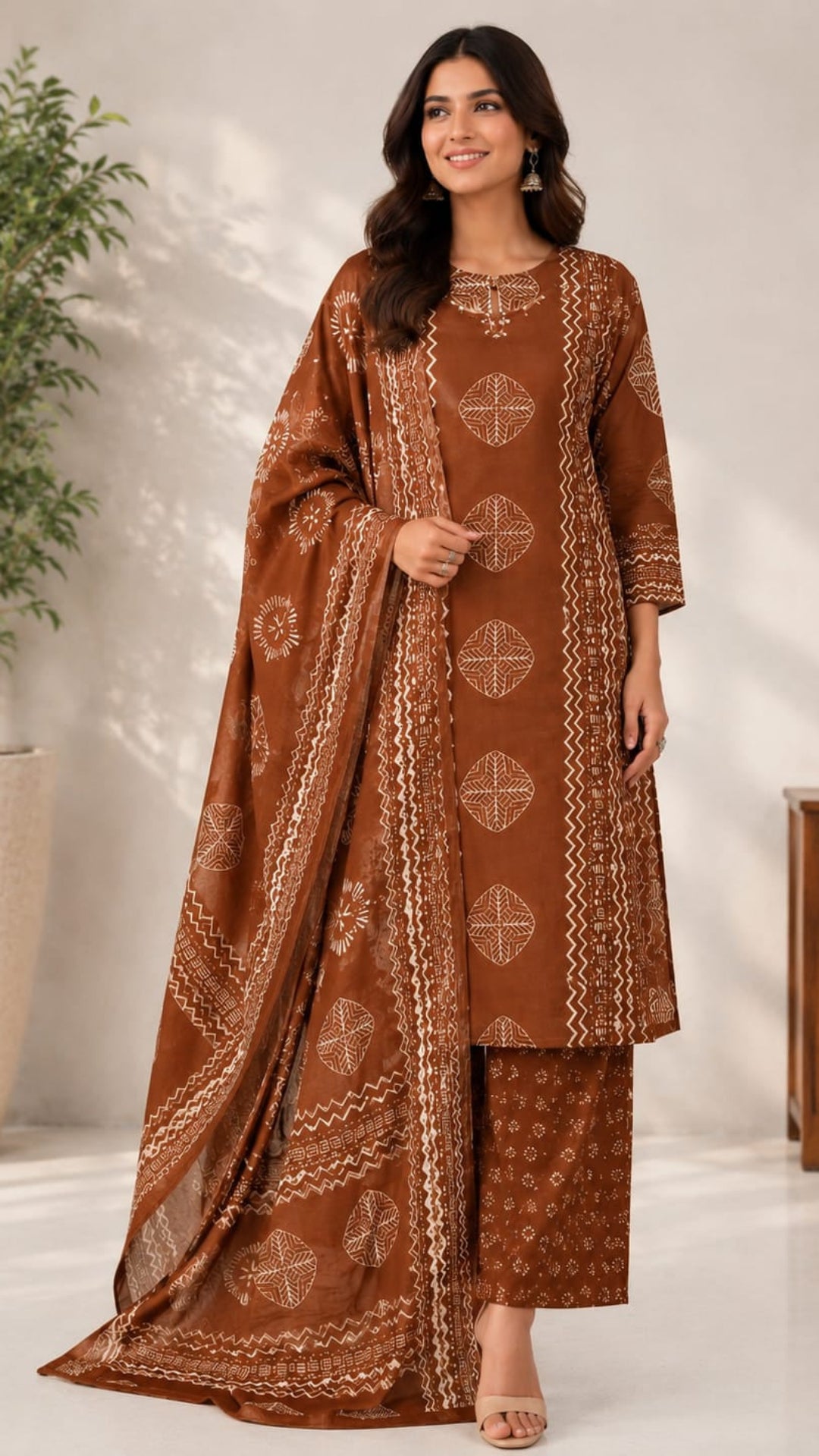Jaipuri Pure Cotton 3 Piece Suit Set for Women