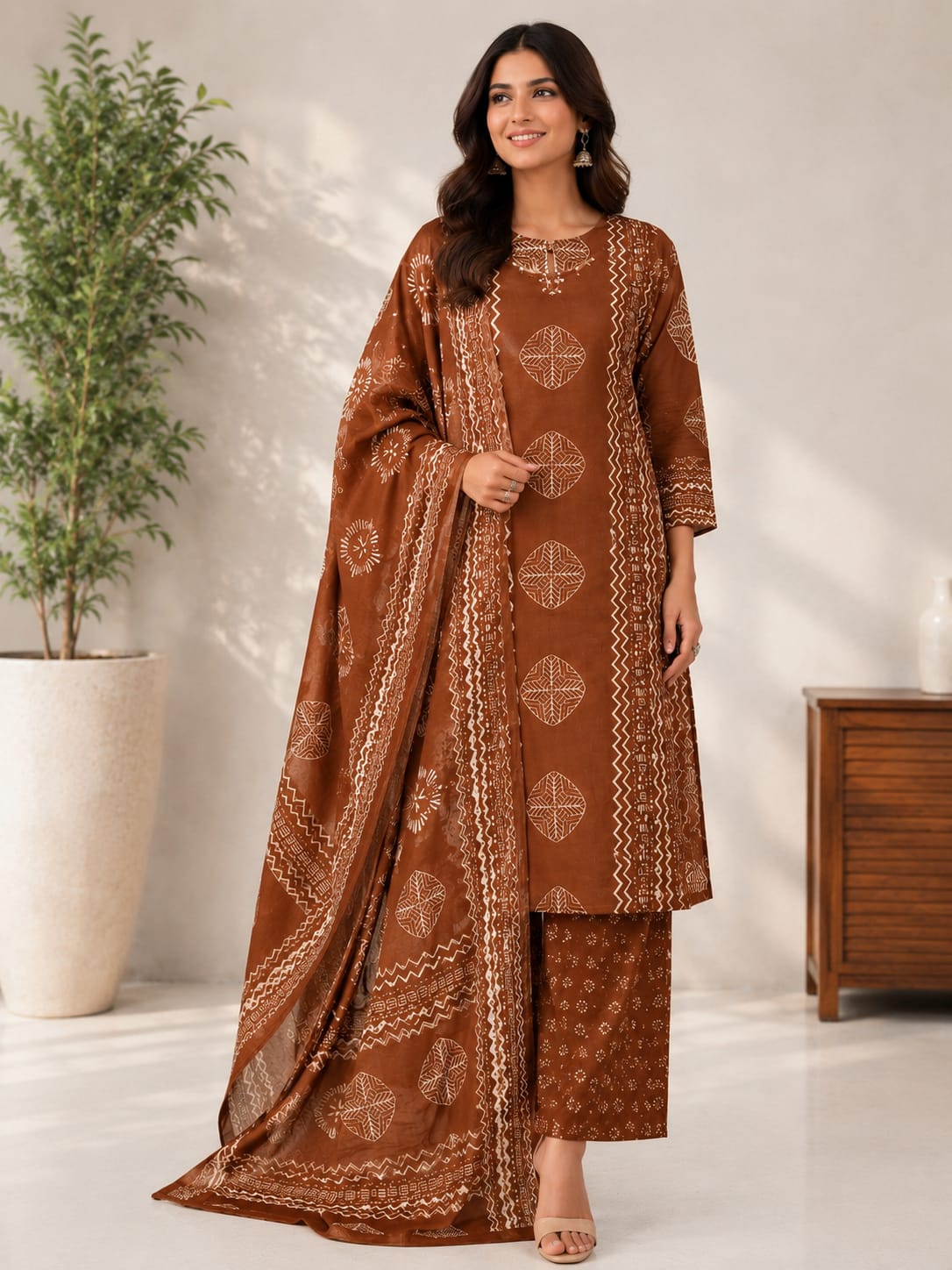 Jaipuri Pure Cotton 3 Piece Suit Set for Women