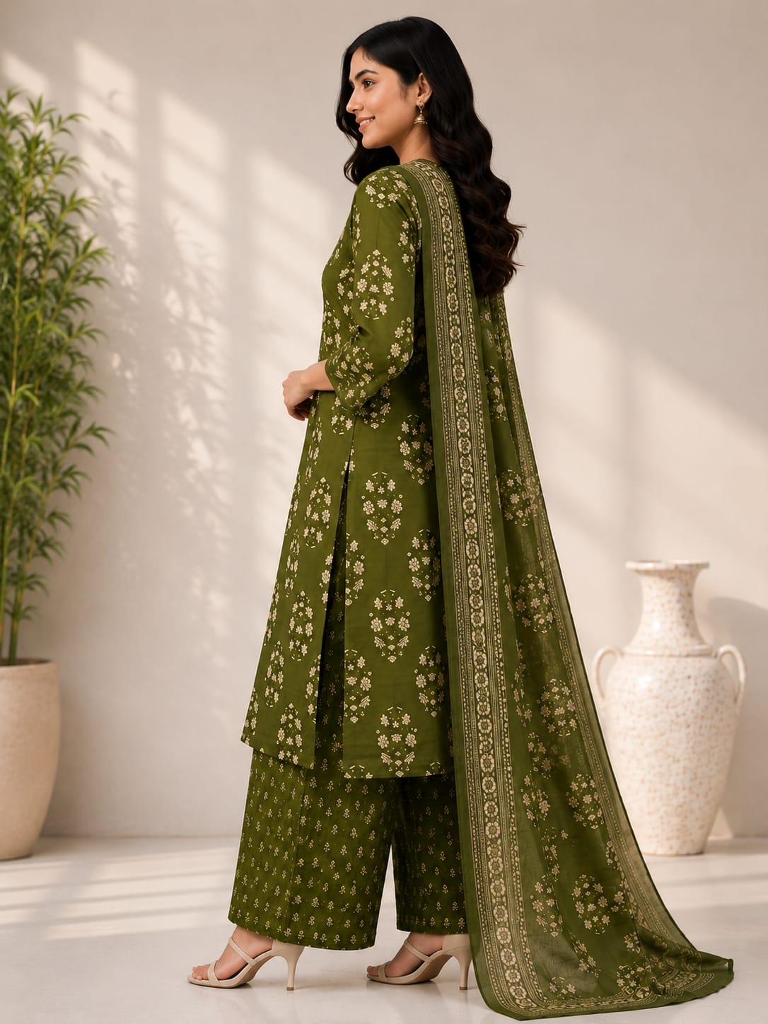 Jaipuri Pure Cotton 3 Piece Suit Set for Women | Kurti Pant Dupatta