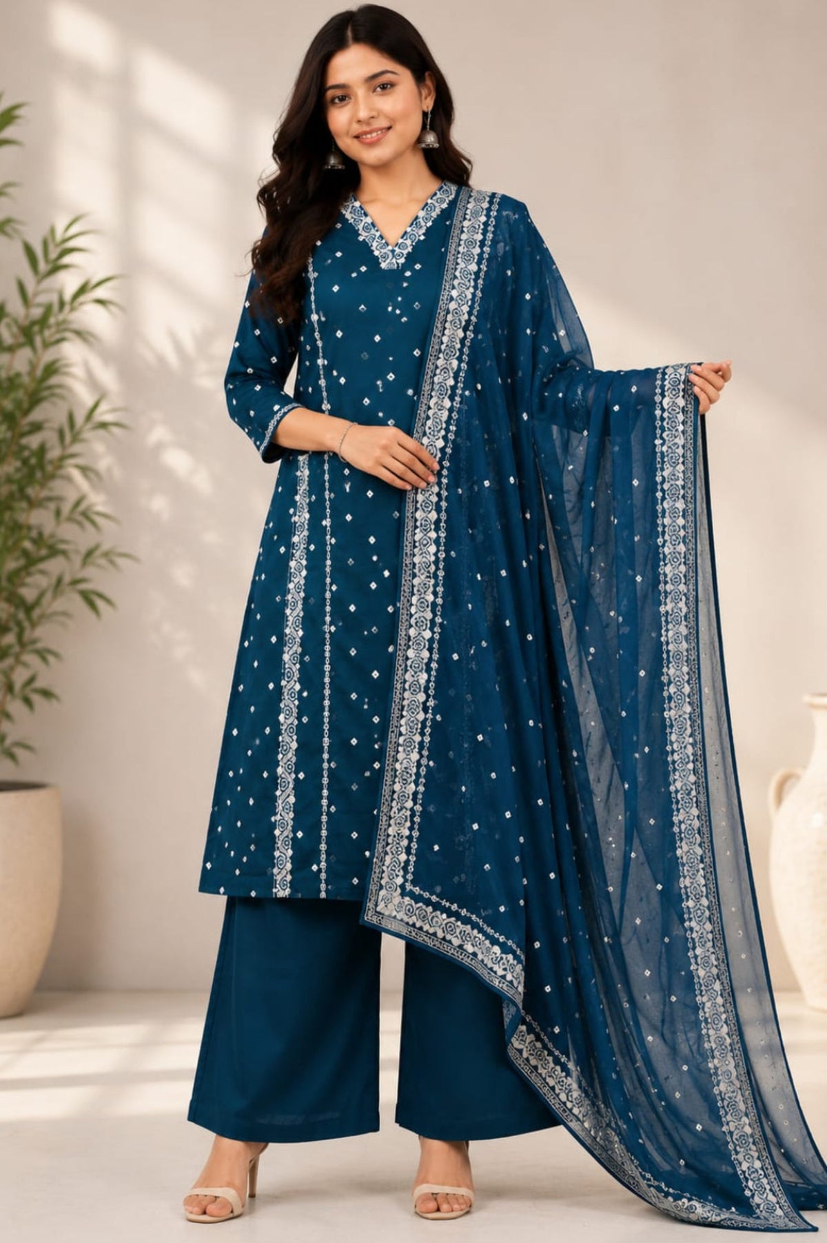 Jaipuri Pure Cotton 3 Piece Suit Set for Women