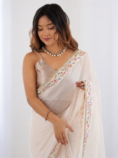 Aafreen Pastel Floral Embroidered Soft Chinon Georgette Saree