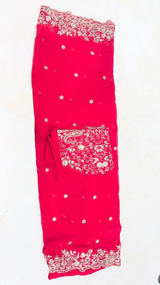 Zimi zoo Embroidered Cut Work Saree with Designer Blouse 06