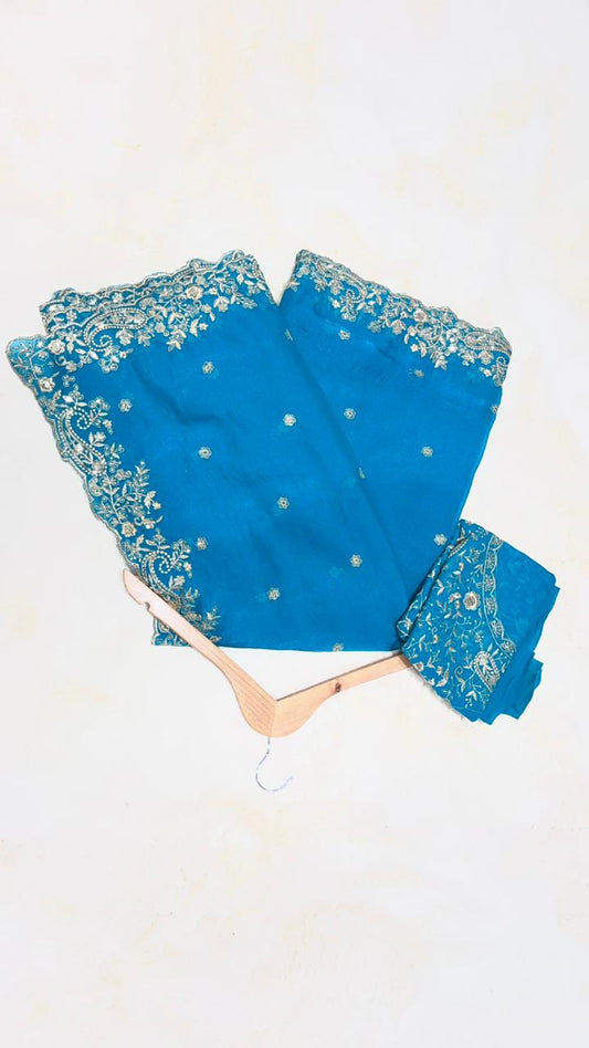 Zimi zoo Embroidered Cut Work Saree with Designer Blouse 07