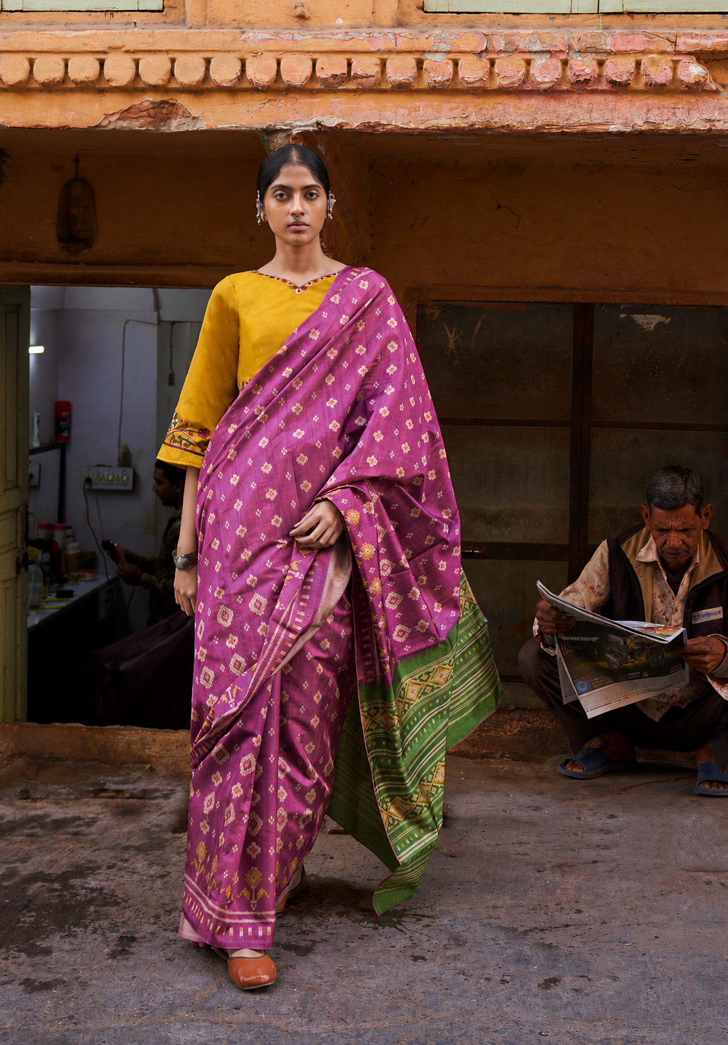 Handloom Ikat Cotton Silk Saree with Designer Woven Pallu