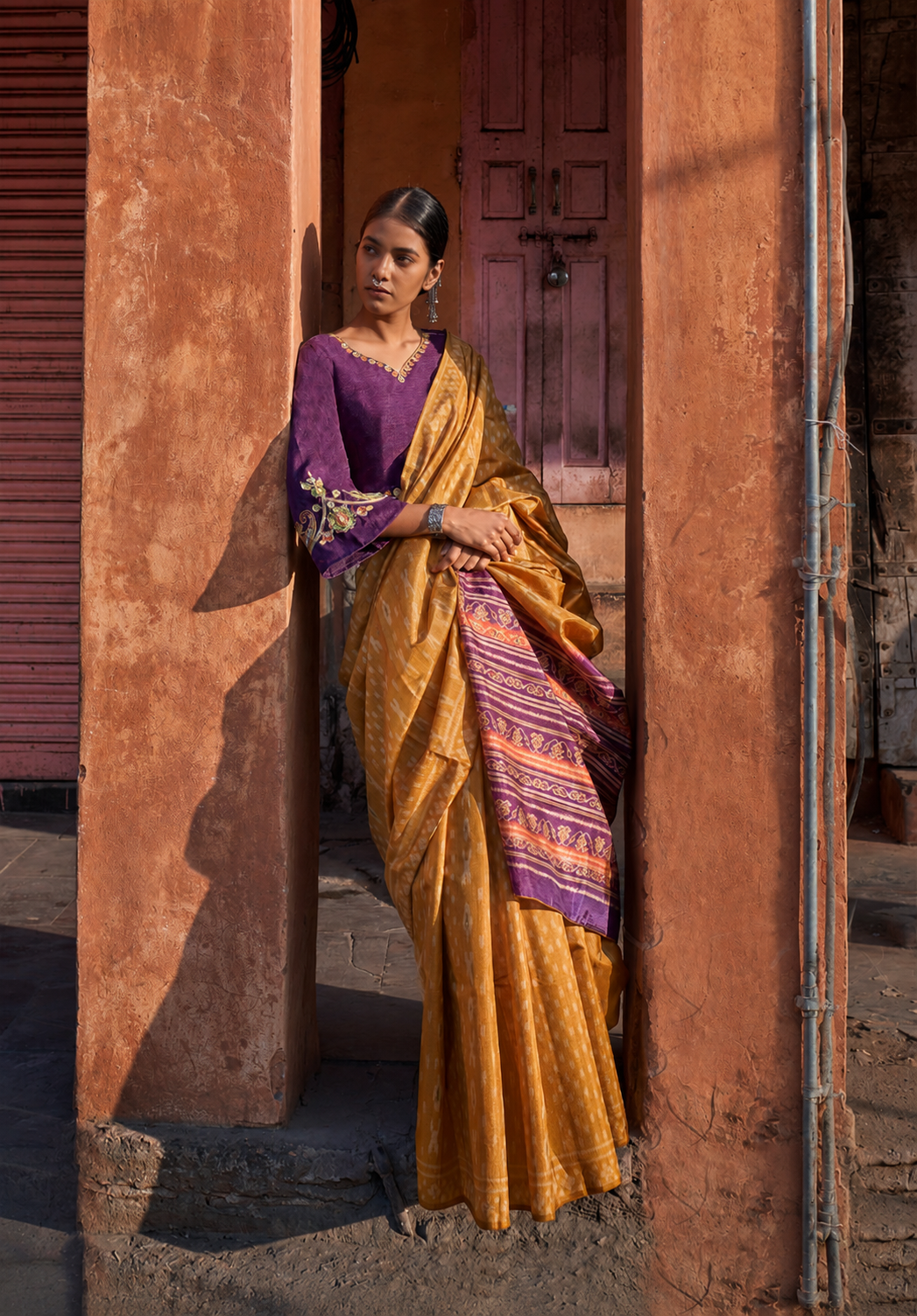 Handloom Ikat Cotton Silk Saree with Designer Woven Pallu