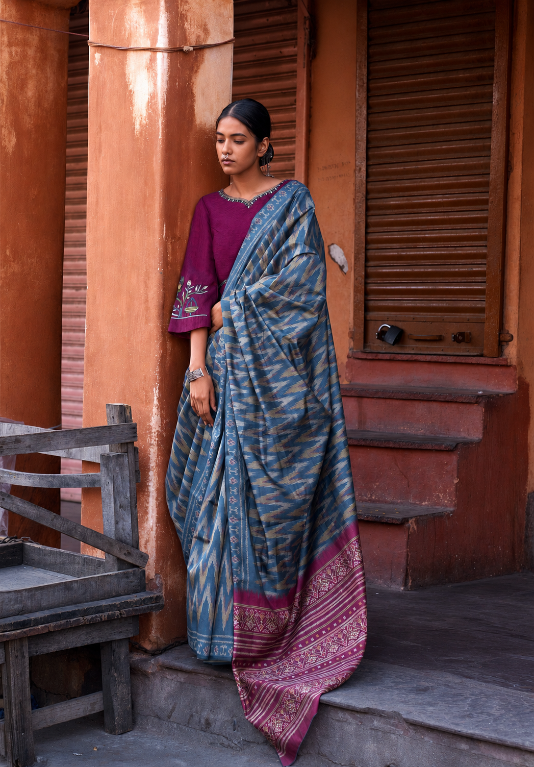 Handloom Ikat Cotton Silk Saree with Designer Woven Pallu