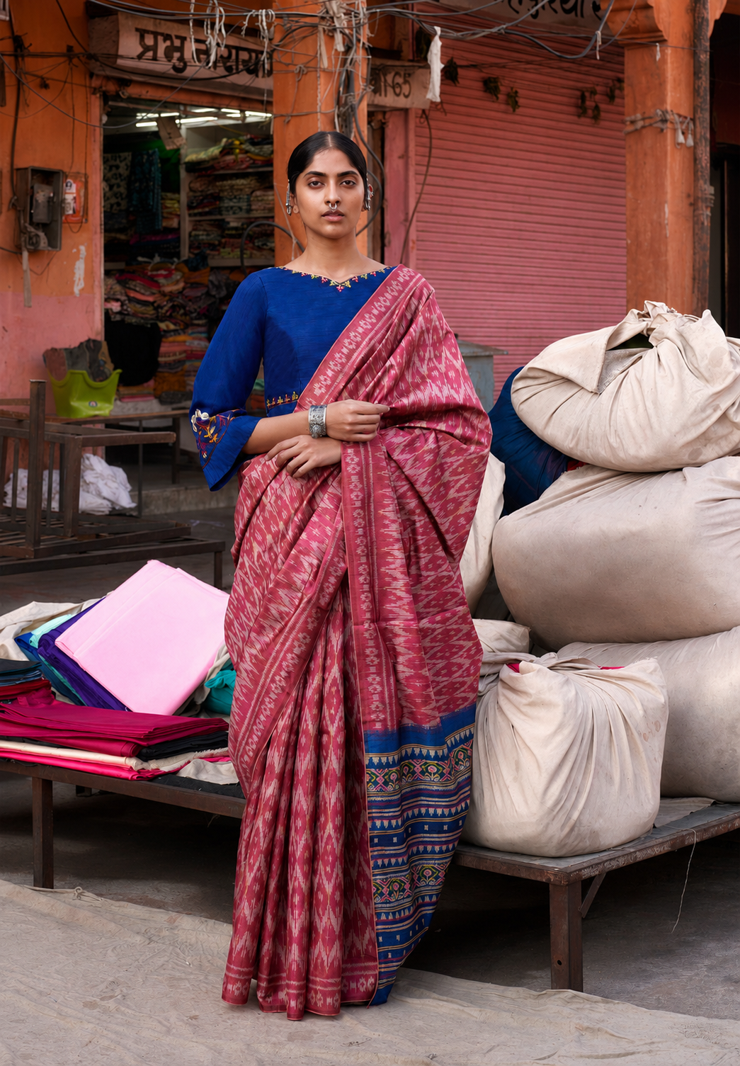 Handloom Ikat Cotton Silk Saree with Designer Woven Pallu