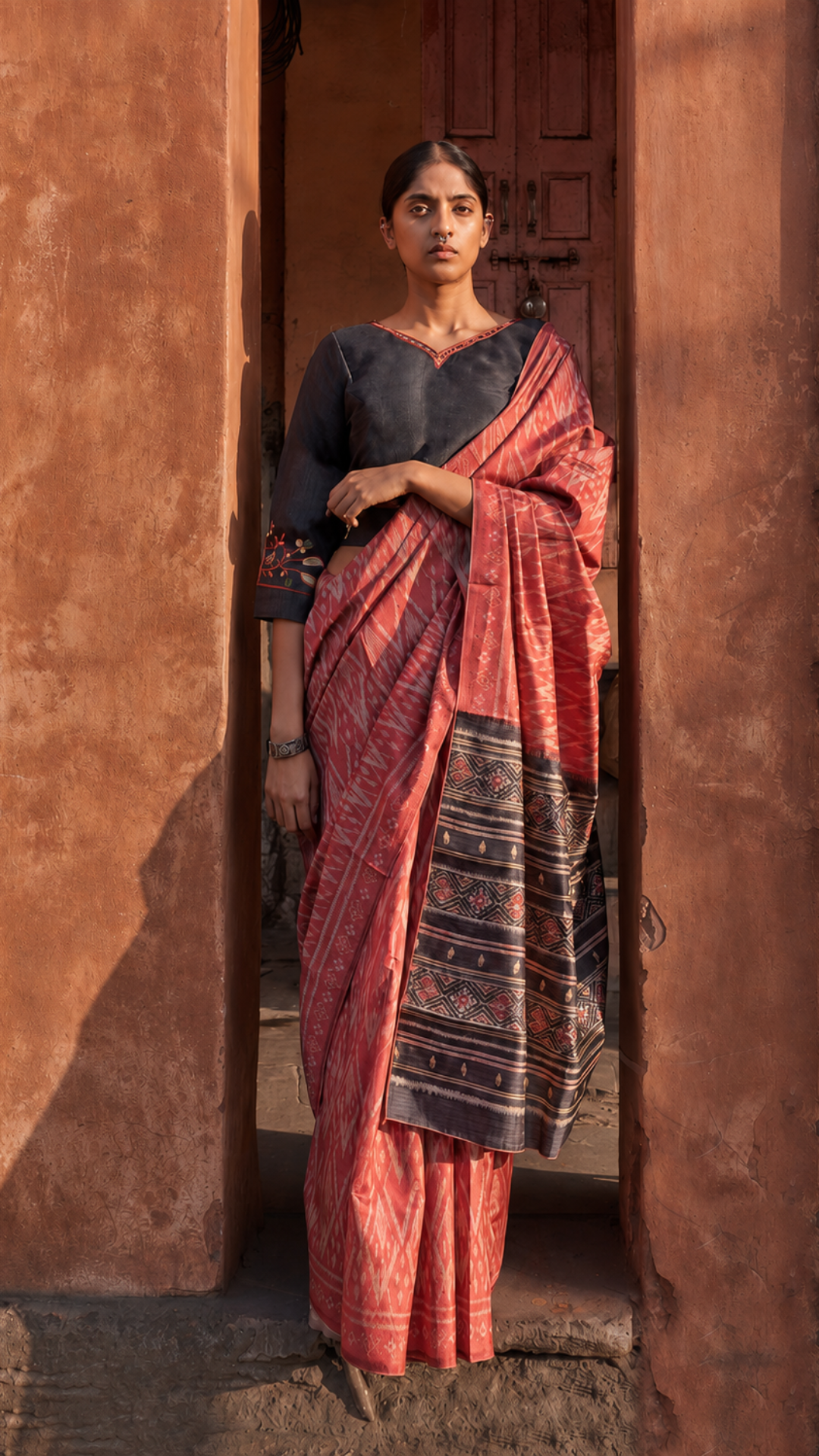 Handloom Ikat Cotton Silk Saree with Designer Woven Pallu