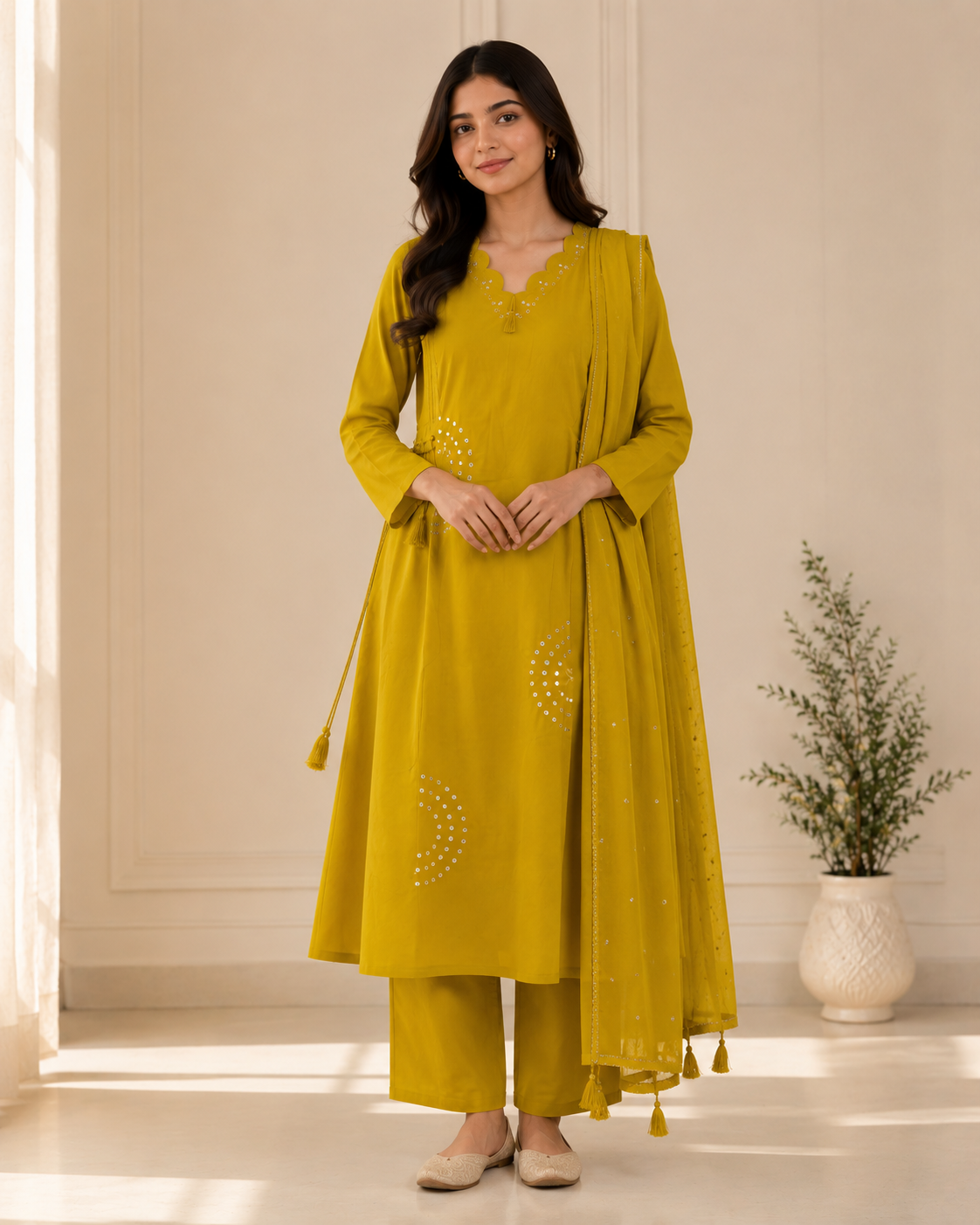 Pure Cotton Embroidered Anarkali Kurta set with mirror work