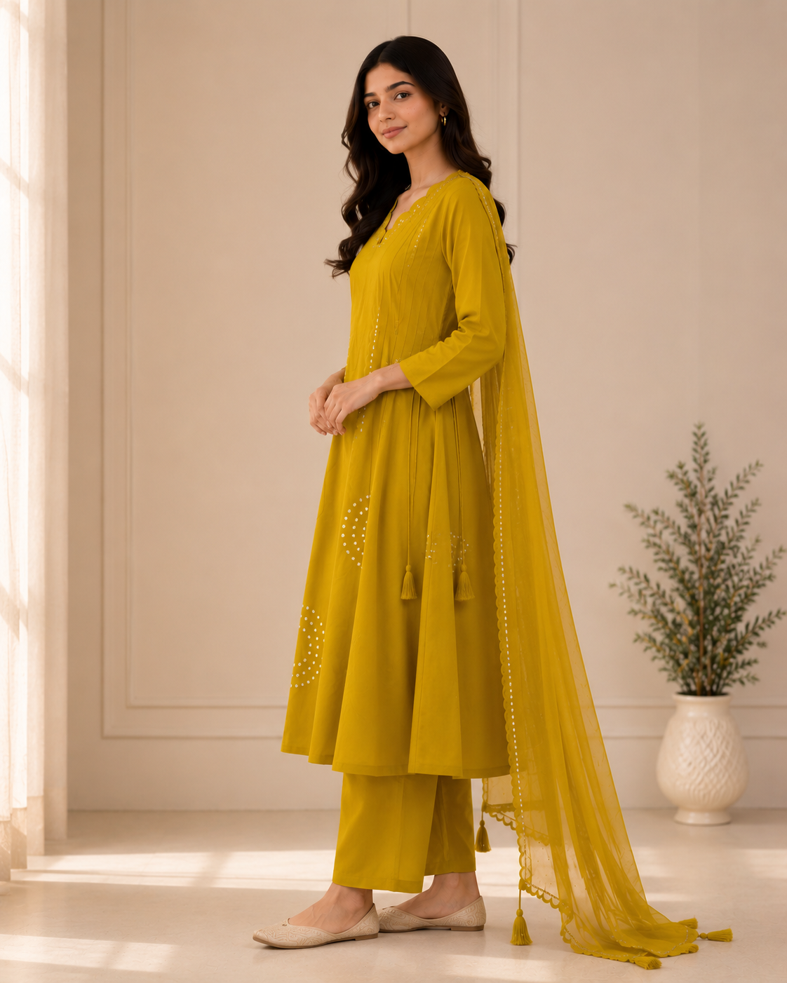 Pure Cotton Embroidered Anarkali Kurta set with mirror work