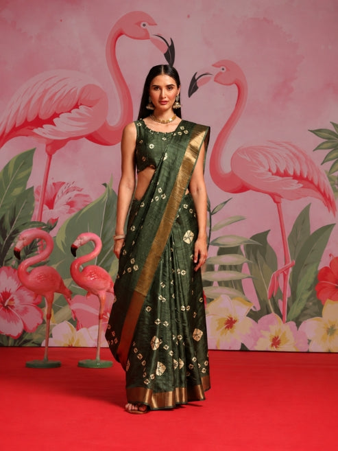 Cotton Silk  Saree With Rich Woven Border & Ethnic Butti Design For Womem
