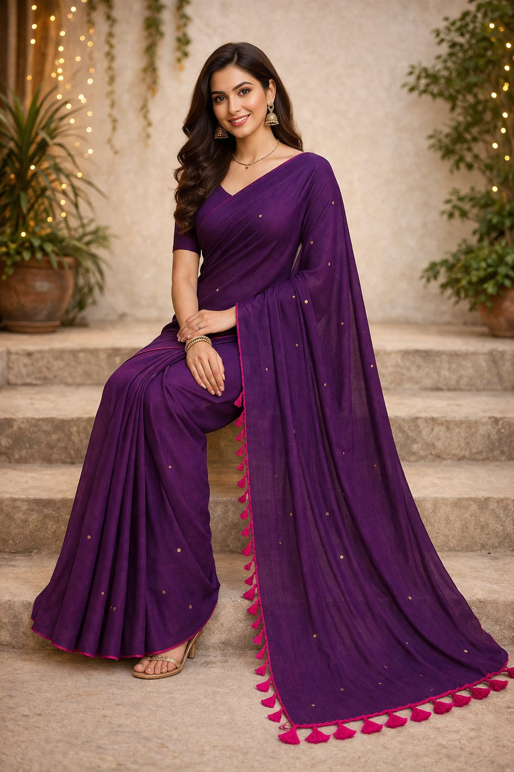 Rashmika Style Sitara  Linen Cottan  Saree 6.3m with Blouse for Fancy Look