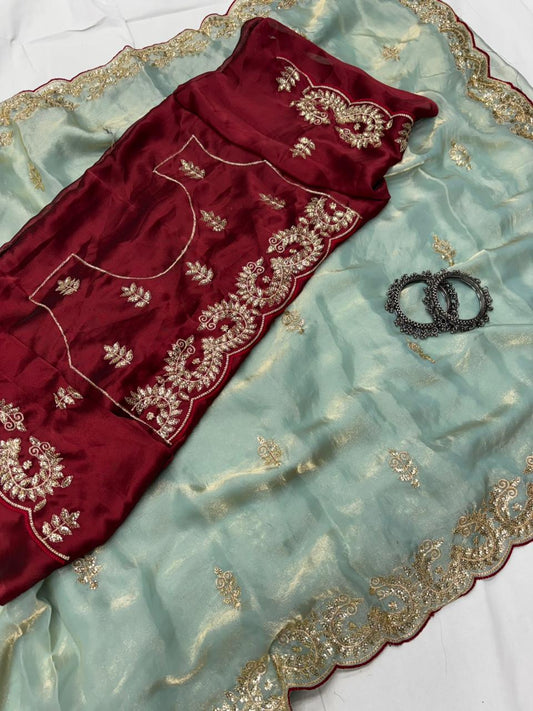 Fendy Satin Saree for Party Wear| Gota Patti Work | Marwadi Design | Contrast Blouse | Krishna Pooja Textiles