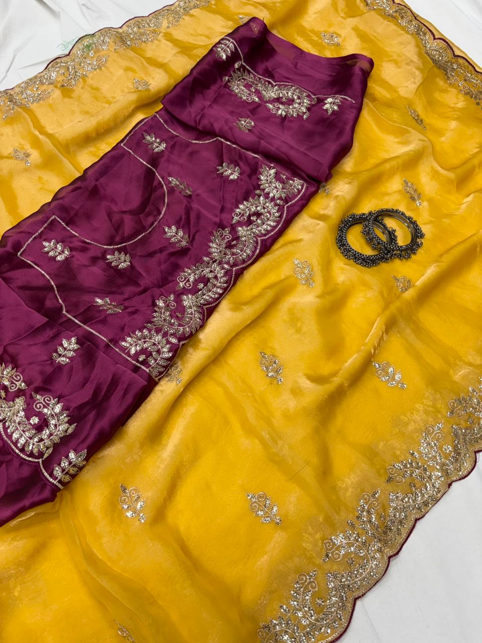 Fendy Satin Saree for Party Wear| Gota Patti Work | Marwadi Design | Contrast Blouse | Krishna Pooja Textiles