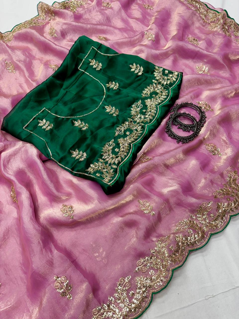 Fendy Satin Saree for Party Wear| Gota Patti Work | Marwadi Design | Contrast Blouse | Krishna Pooja Textiles