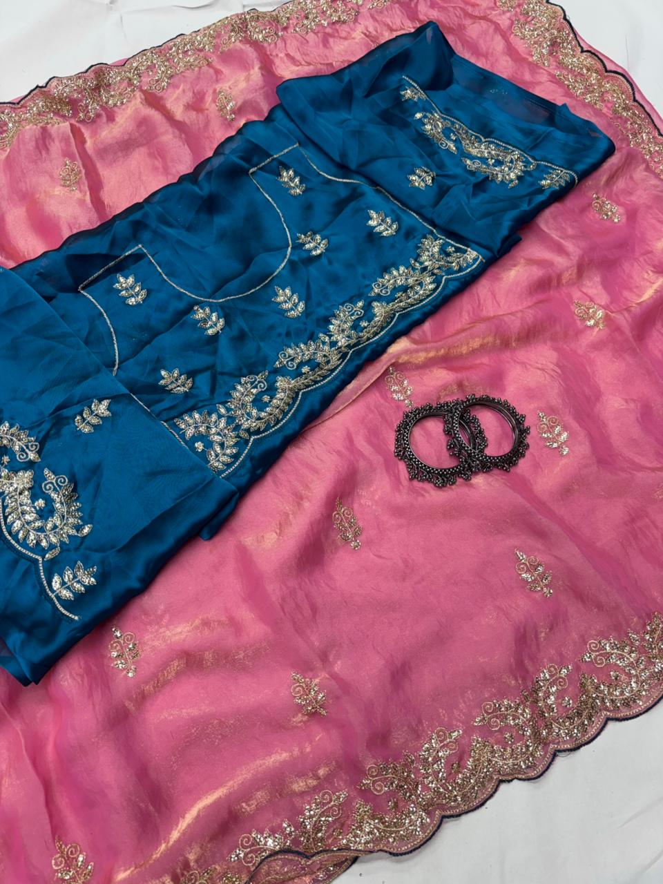 Fendy Satin Saree for Party Wear| Gota Patti Work | Marwadi Design | Contrast Blouse | Krishna Pooja Textiles