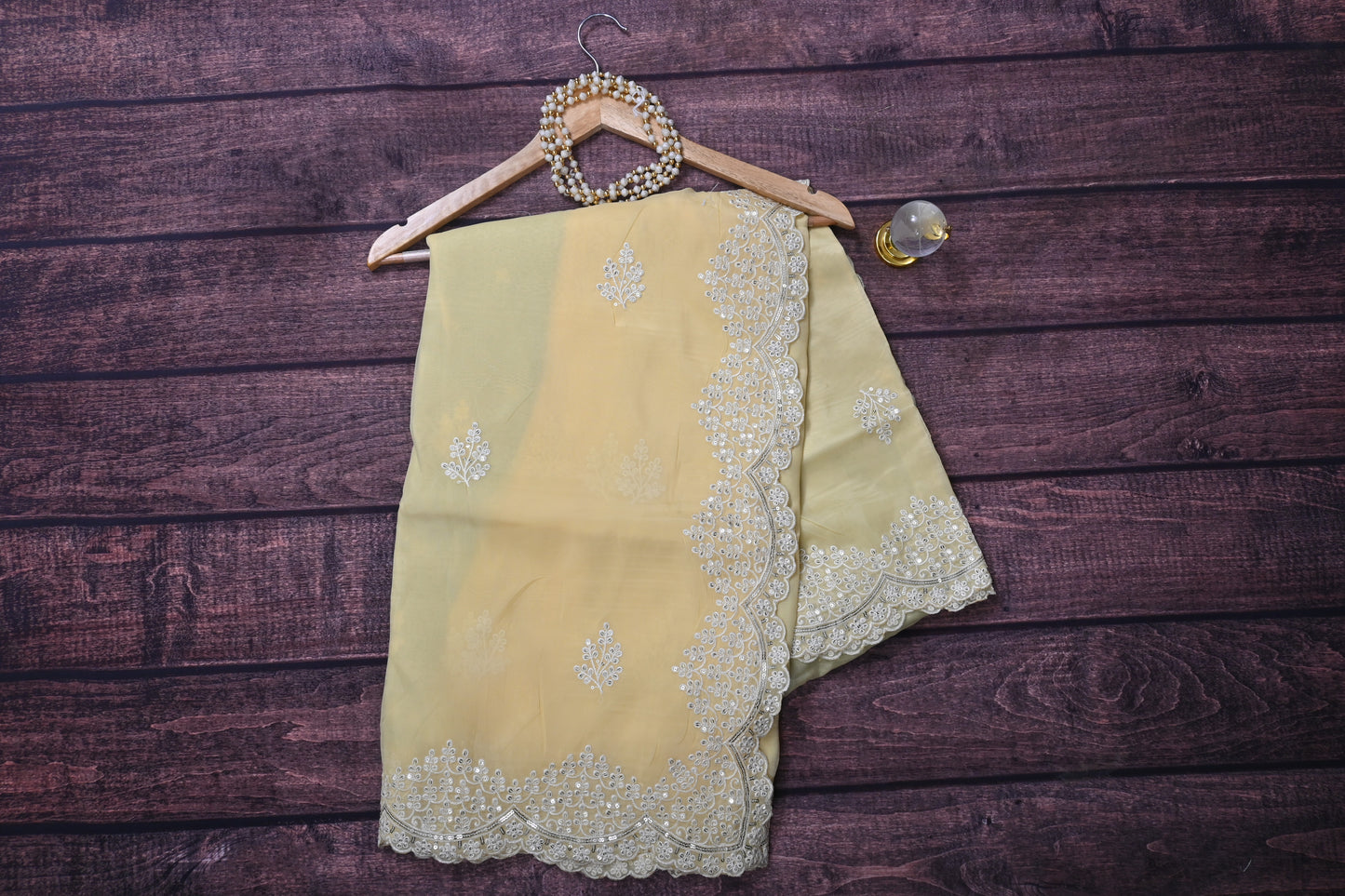 Soft Silk Saree with White Floral Embroidery & Sequin Border | Elegant Party Wear Saree with Contrast  Blouse