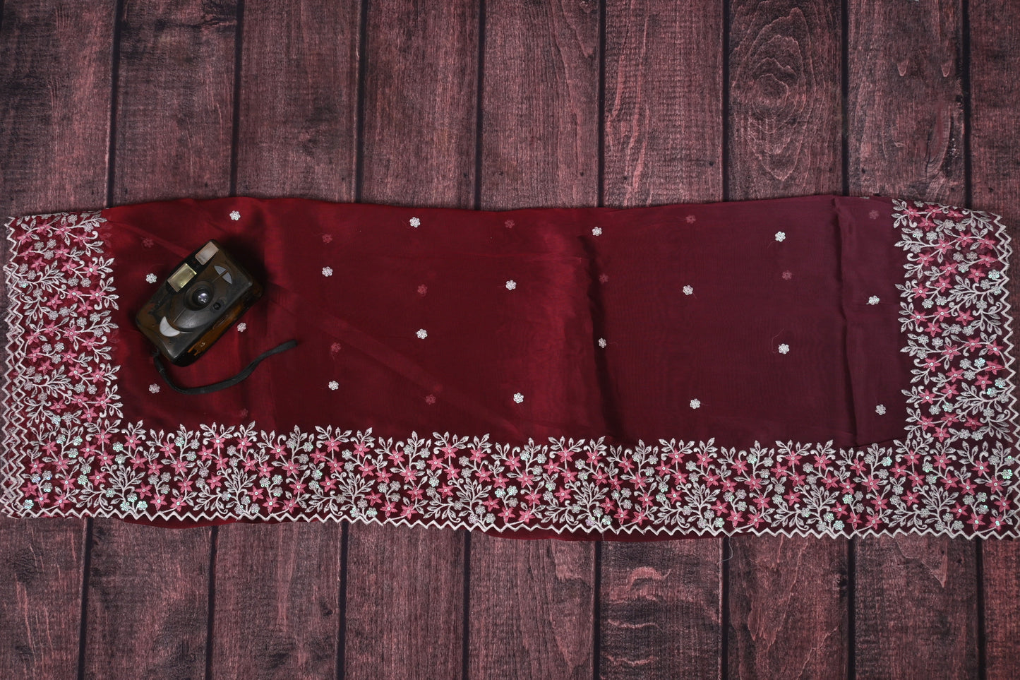 Premium Vichitra Silk Saree with Heavy Embroidery Work & Contrast Blouse