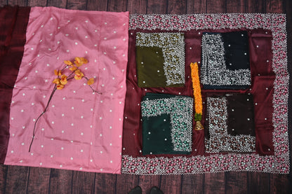 Premium Vichitra Silk Saree with Heavy Embroidery Work & Contrast Blouse