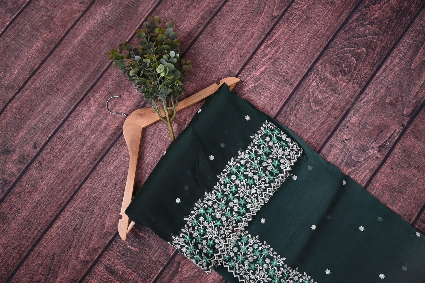 Premium Vichitra Silk Saree with Heavy Embroidery Work & Contrast Blouse