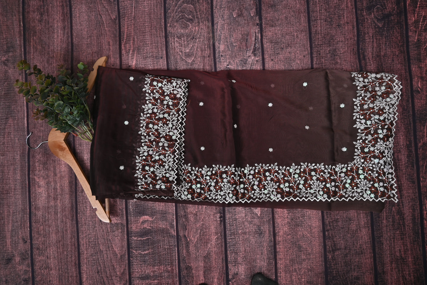 Premium Vichitra Silk Saree with Heavy Embroidery Work & Contrast Blouse