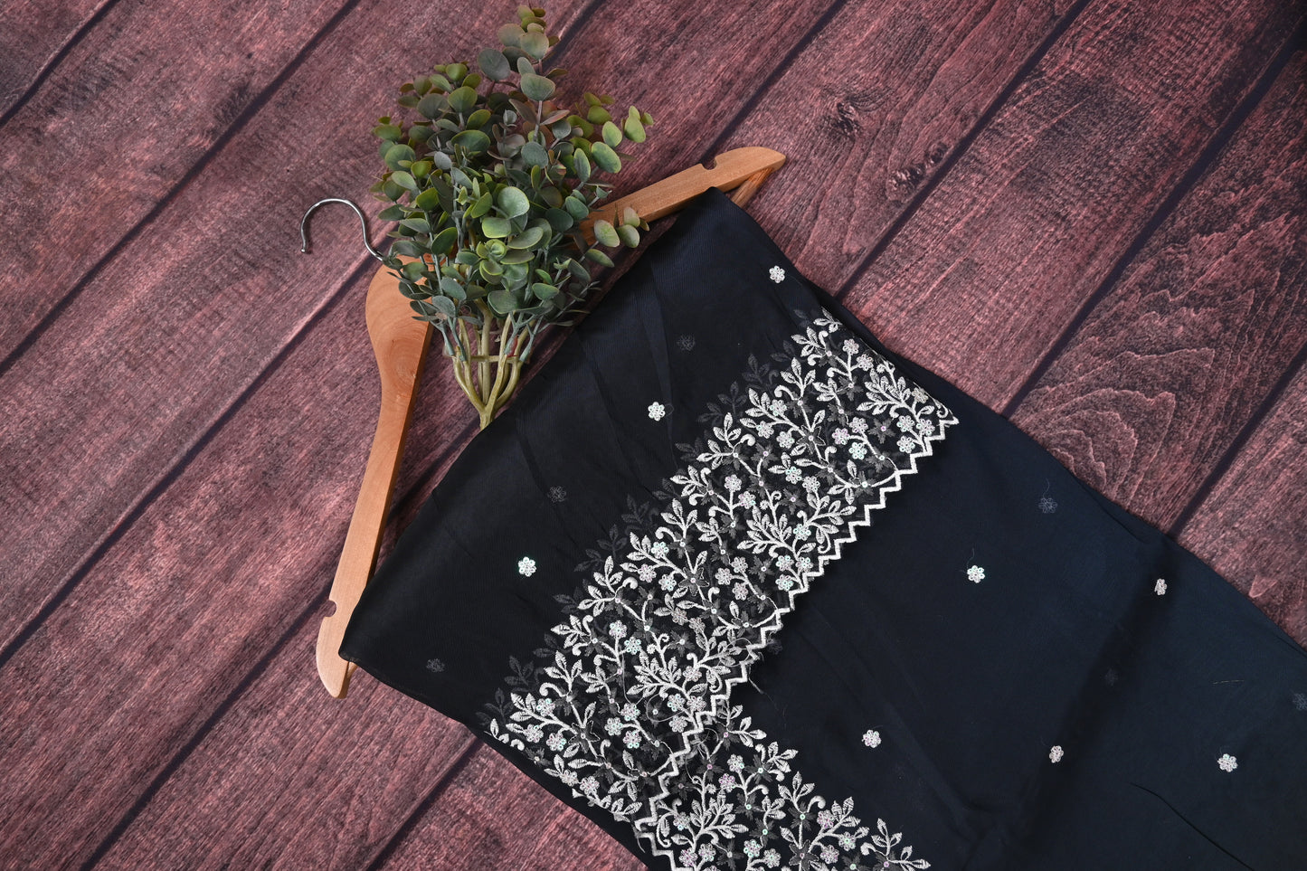 Premium Vichitra Silk Saree with Heavy Embroidery Work & Contrast Blouse