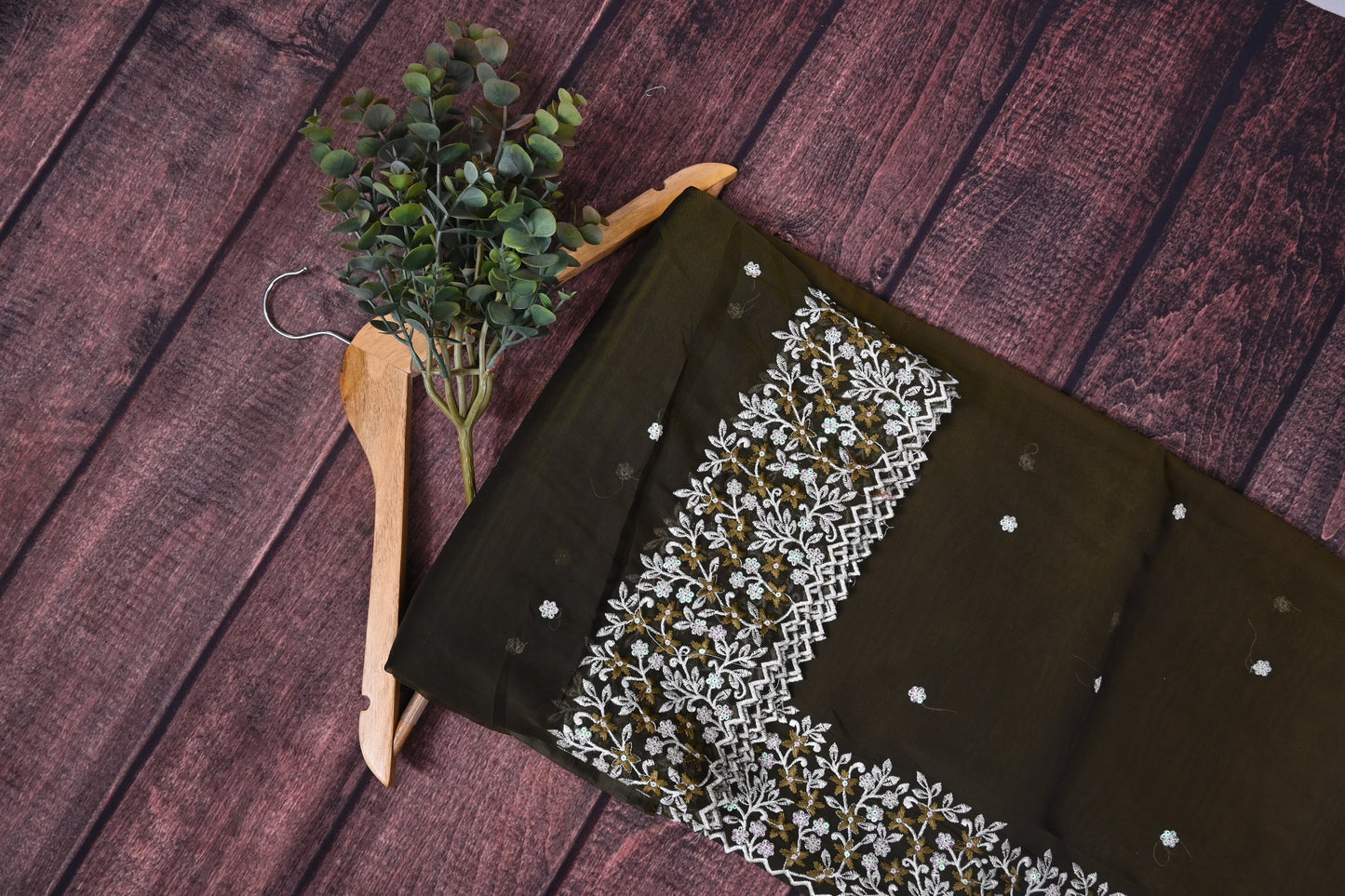 Premium Vichitra Silk Saree with Heavy Embroidery Work & Contrast Blouse