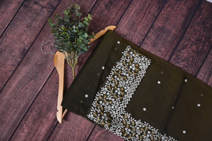 Premium Vichitra Silk Saree with Heavy Embroidery Work & Contrast Blouse