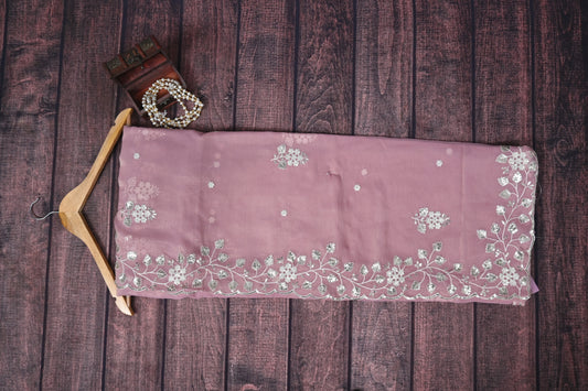 Premium Simmer Chiffon Silk Saree with Elegant Sequence Cut Work & Contrast Blouse | Glamorous Party Wear Collection by KrishnaPoojatextile