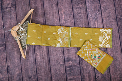 Premium Soft Silk Kathpadar Saree with Royal Peacock Motif & Heavy Aari Work Blouse