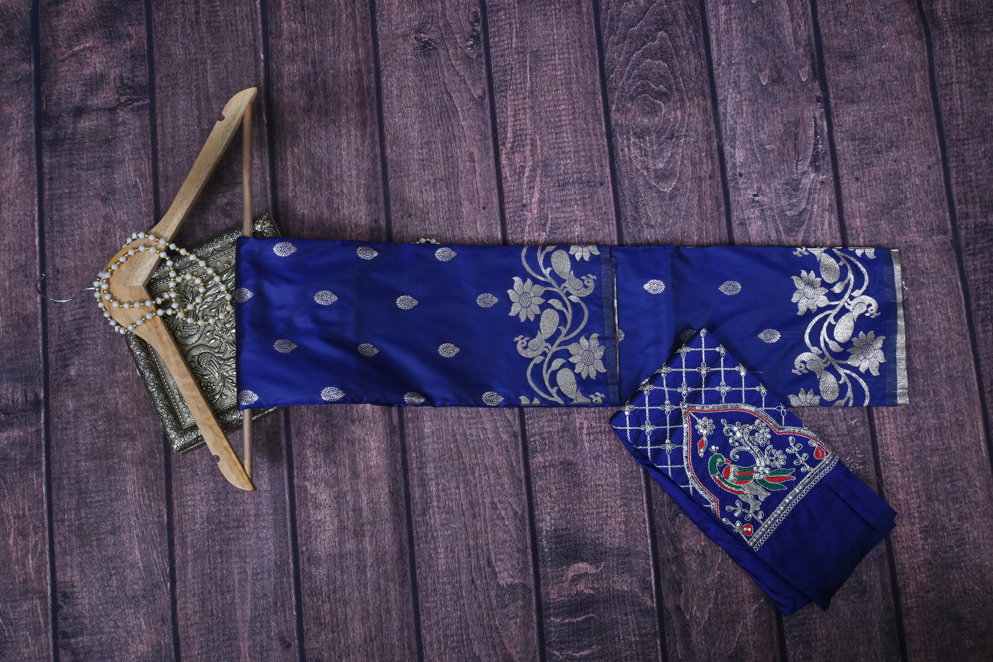 Premium Soft Silk Kathpadar Saree with Royal Peacock Motif & Heavy Aari Work Blouse