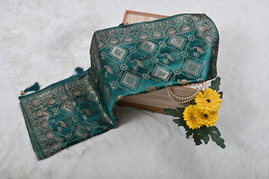 Patola Saree With Pure Satin Slik , Swarovski Work & Fancy Pallu With Running Blouse