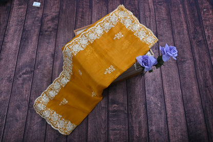 Cutwork Embroidery Organza Saree with Zimmy Choo Work | Designer Party Wear Saree 6.3m