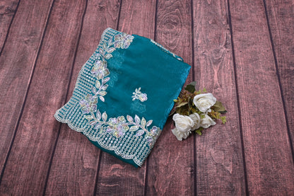 Cut Work Sequence Organza Saree with Contrast Blouse | 6.3 Meter Party Wear Saree